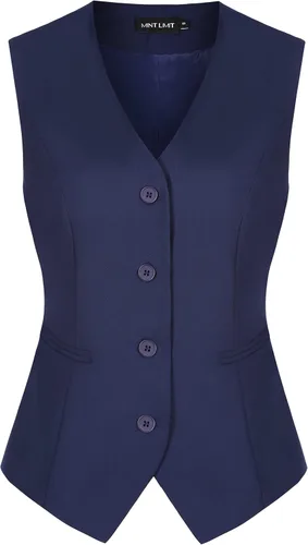 Vista 5 de MINTLIMIT Chaleco para mujer, totalmente forrado, con botones, cuello en V, formal, elegante, con bolsillos