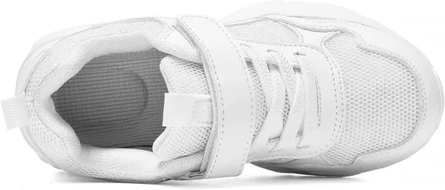 Vista 6 de Tenis unisex blancos transpirables para niños y niñas, tenis ligeros para correr, para niños pequeños, niños grandes, calzado de gimnasio
