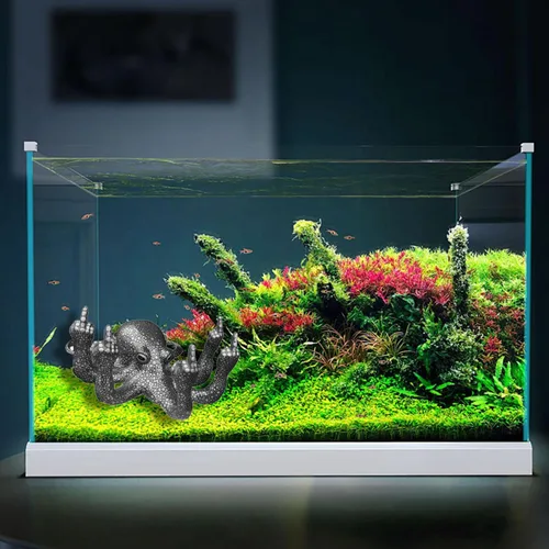Vista 6 de Divertida estatua de pulpo de resina, decoración de pecera, pulpo enojado con gesto luminoso, para decoración de interiores de acuario (negro)