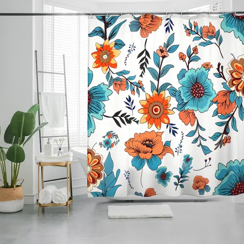 Vista 8 de Cortina de ducha bohemia, tela de poliéster repelente al agua con estampado floral bohemio para decoración de baño, 72 x 72 pulgadas