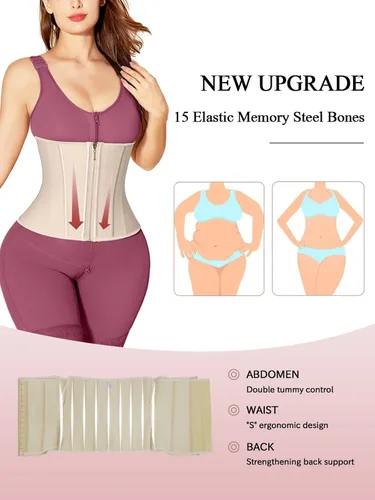Vista 5 de SHAPSHE Entrenador de cintura para mujer, faja deportiva de entrenamiento con cremallera, moldeador de cuerpo para control de abdomen, color beige