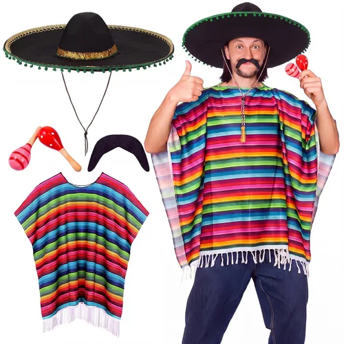 Vista 9 de Unittype 6 Pcs Mexican Costume Set Men Women Sombrero Hat
