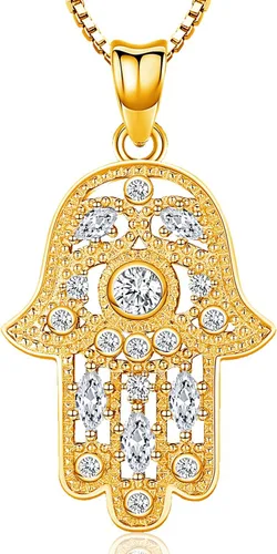Vista 18 de Aniu Joyería de plata de ley 925 Hamsa de Fátima para mujer con circonita cúbica, viene con caja de regalo negra