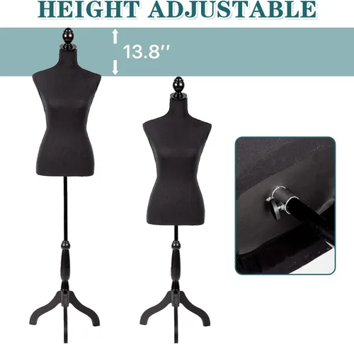 Vista 3 de Maniquí femenino Torso vestido forma maniquí cuerpo vestido modelo con soporte de trípode, 60-67 pulgadas altura ajustable mujer cuerpo torso