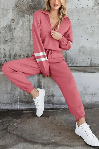Vista 59 de PRETTYGARDEN Conjunto de suéter de 2 piezas para mujer, sudadera con cremallera, pantalones deportivos, ropa casual