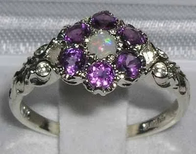 Vista 2 de Anillo de plata de ley 925 auténtica auténtica ópalo y amatista para mujer