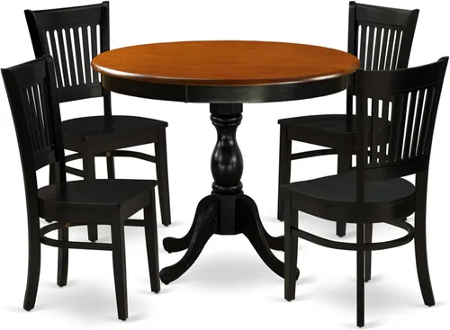 Vista 19 de East West Furniture AMVA5-LWH-W - Juego de mesa y sillas de cocina de 5 piezas, incluye una mesa de comedor redonda con pedestal y 4 sillas