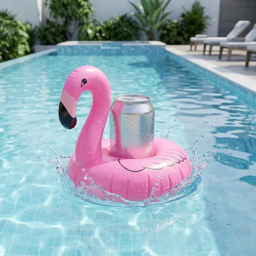 Vista 5 de Soporte inflable flotante para bebidas de flamenco, paquete de 12 posavasos flotantes para piscina, portavasos para latas de bebidas, tazas