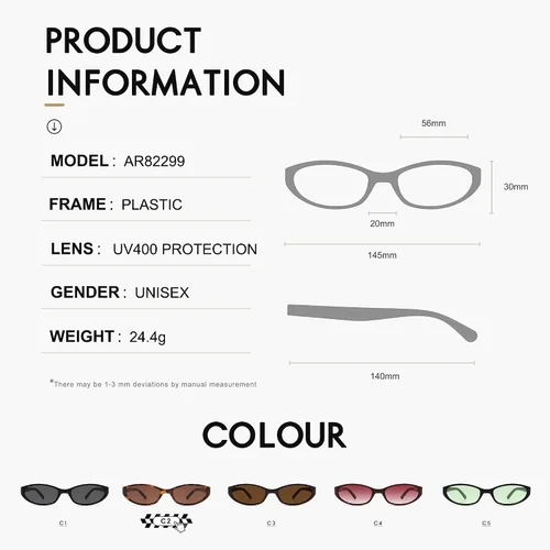 Vista 5 de Gafas de sol ovaladas retro para mujeres y hombres Y2k estrecha ojo de gato Sunnies Skinny Shades AR82299