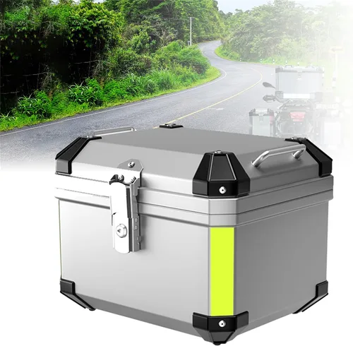 Vista 9 de NYCDA Caja de cola de motocicleta, caja de aluminio resistente universal para motocicleta, almacenamiento de viaje con placa base de soporte, caja