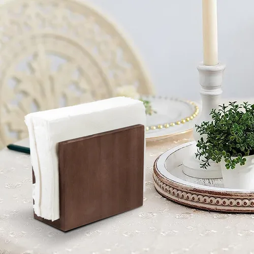 Vista 8 de Servilletero de papel de madera rústica, dispensador de almacenamiento de servilletas para mesas, accesorios de oficina de cocina para restaurantes
