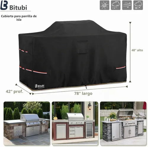 Vista 2 de Bitubi Cubierta para Parrilla de Isla de 78 Pulgadas - 600D Impermeable de Servicio Pesado Protección para Todo Tipo de Clima Cubierta de Parrilla