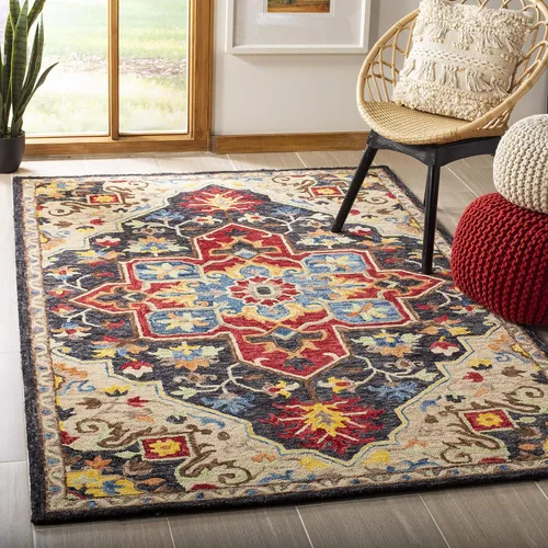 Vista 8 de SAFAVIEH Aspen Collection APN511H - Alfombra decorativa de lana bohemia hecha a mano de 2 x 3 pies, color carbón y crema