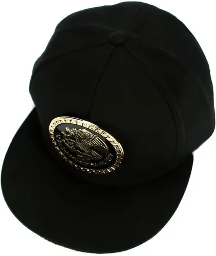 Vista 6 de Mexico Sombrero Metálico Dorado Federal Logo Mexican Eagle Aguila El Snapback Flat Bill Gorra De Béisbol