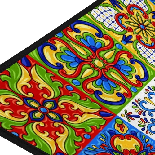 Vista 5 de Kuizee Alfombra de cocina con bloque de talavera mexicana, adorno étnico folclórico, mayólica, colorido, alfombra de baño, alfombra de entrada