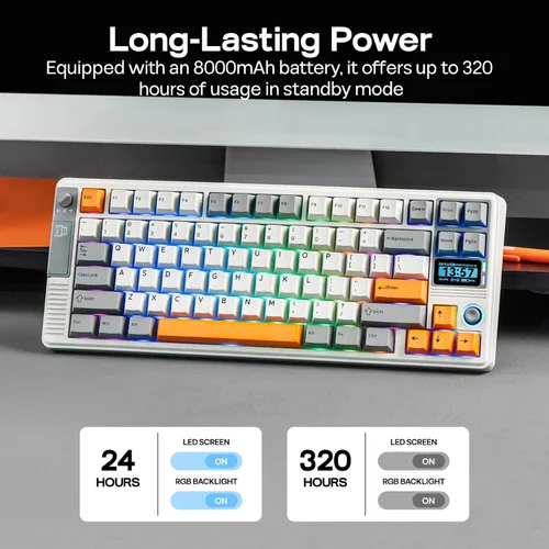 Vista 4 de EPOMAKER Teclado mecánico inalámbrico RT85 con joystick y pantalla de bricolaje, 8000mAh, BTUSB2.4Ghz, junta, rellenos de 5 capas, intercambio