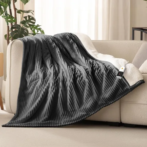 Vista 17 de Reaks - Manta eléctrica térmica de franela sedosa y sherpa, manta de calentamiento con 5 niveles de calor y 3 horas de apagado automático, regalos