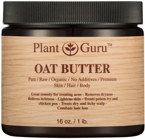 Vista 2 de Mantequilla corporal de avena 4 oz. 100% pura cruda fresca natural prensada en frío. Hidratante para la piel, cuerpo y cabello, cremas de bricolaje