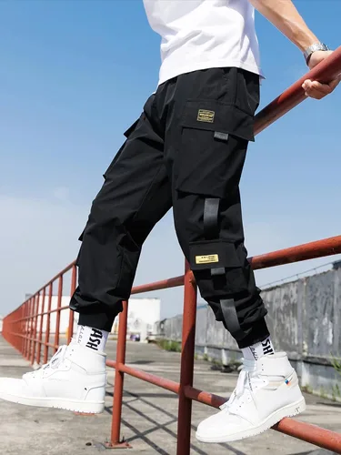 Vista 2 de Streetwear - Pantalones de hip hop, pantalones cargo deportivos, casuales, deportivos, para hombres, parejas, mujeres, unisex