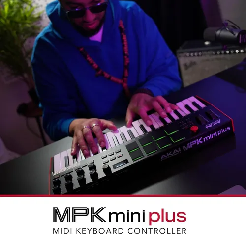 Vista 10 de Akai Professional MPK Mini Plus - Controlador de teclado MIDI USB con 37 teclas mini, 8 almohadillas MPC, secuenciador, E/S MIDI/CV/Gate, software