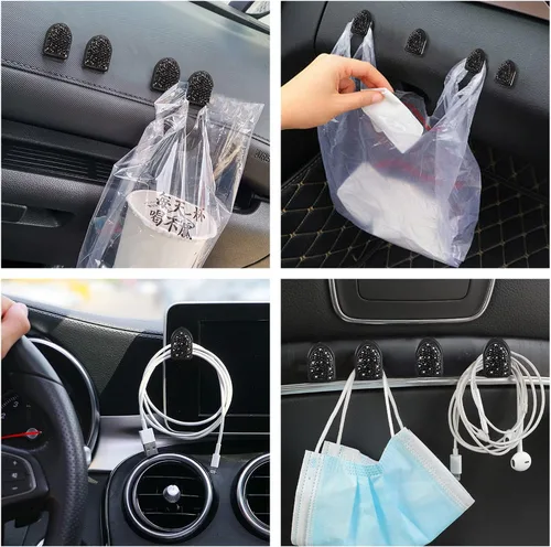 Vista 3 de WINKA Ganchos brillantes para automóvil, 4 piezas, accesorios de cristal, lindo gancho para salpicadero, llaves, lentes de sol, gancho