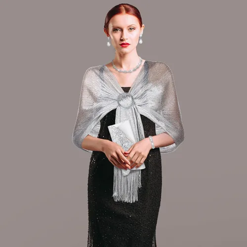 Vista 3 de Tiamon Juego de 5 piezas de joyas de diamantes de imitación, chales y envolturas formales para mujeres, vestidos de noche, bodas nupciales