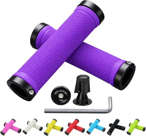 Vista 10 de PLATT - Puños de manillar de bicicleta con gomas de goma coloridas Puños de bicicleta cómodos para bicicletas BMX/MTB verde (Green+End Caps)