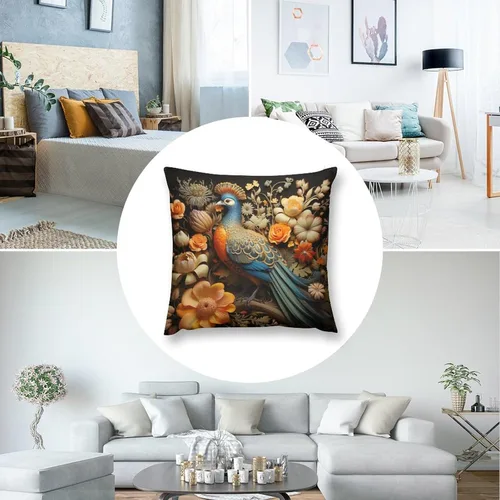 Vista 5 de Fundas cuadradas decorativas de Acción de Gracias, diseño de pájaros, flores, decoración del hogar, 12 x 12 pulgadas, otoño, Acción de Gracias