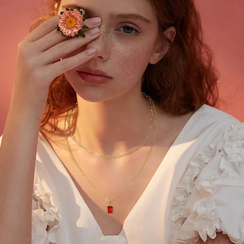 Vista 3 de Vrsilver Collares de oro en capas para mujer, collar de oro sólido sobre piedra natal para mujer, gargantilla de cadena con clip en capas