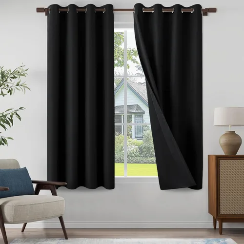 Vista 27 de Cortinas texturizadas de lino 100% opacas de 64 pulgadas de largo, juego de 2 paneles para granja, casa de campo, cortinas ligeras con ojales