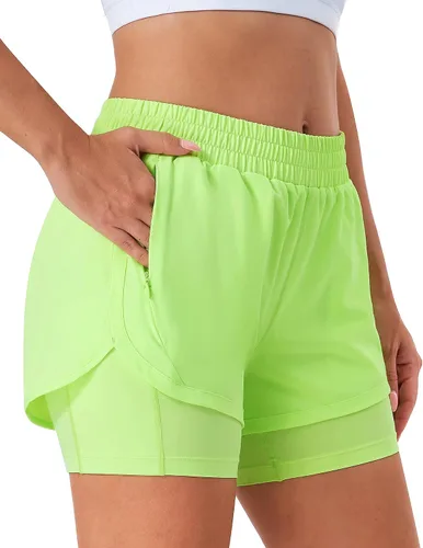 Vista 13 de Stelle Pantalones cortos de correr 2 en 1 para mujer, pantalones cortos deportivos de cintura alta, pantalones cortos de entrenamiento con forro