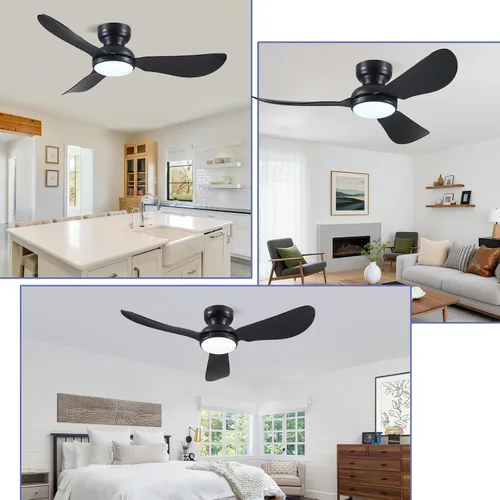 Vista 9 de Kviflon Ventiladores de techo de 46 pulgadas modernos con luces, ventilador de techo de montaje empotrado con control remoto/APP, 3 aspas curvas