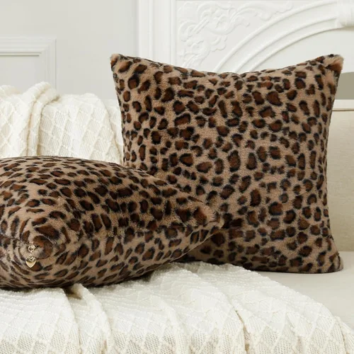 Vista 6 de Softalker - Juego de 2 fundas decorativas para almohada de guepardo, 18 x 18 pulgadas, de pelo sintético denso de conejo, para sofá, funda