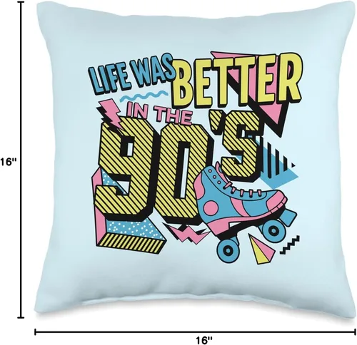 Vista 4 de Funny 90s Nostalgia Sayings Gifts Women Life was Better in The 90s Retro Vibe Millennial Gen X - Almohada con cita de 16 x 16 pulgadas, multicolor
