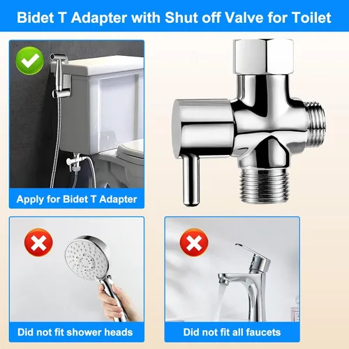 Vista 7 de Adaptador de bidé T con válvula de cierre: Válvula T de latón de 3 vías para bidé 7/8 "x 7/8" X 1/2" - Conector en T a prueba de fugas Ajuste