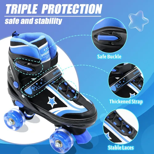 Vista 4 de Patines de ruedas para niños y niñas con ruedas iluminadas Zapatos de patines de tamaño ajustable para jóvenes y mujeres de 5 a 8 años y 8 a 12