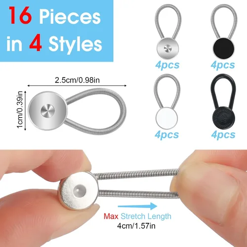 Vista 2 de PEASUG 16 extensores de cuello para camisas de hombre, extensor de botón elástico para camisas de vestir, corbata, extensores de cuello