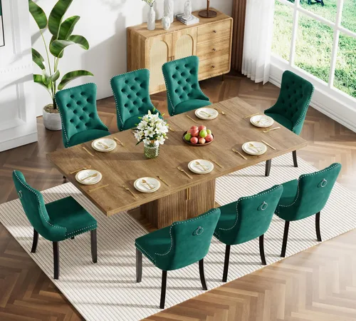 Vista 68 de Juego de mesa de comedor extensible de 5 piezas, juego de mesa de comedor extensible de estilo granja para 4, mesa de cocina expandible de madera