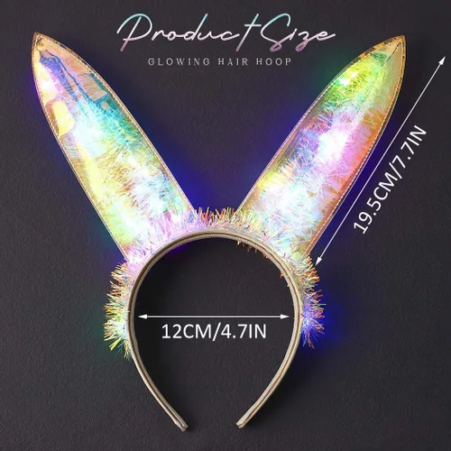 Vista 4 de Catery Diadema con luces LED, orejas de conejo, diadema rave, diadema de conejo, diadema de conejo, aro de cabeza brillante, carnaval, Halloween