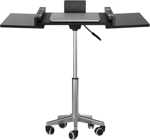 Vista 6 de Techni Mobili RTA-B006-GPH06 - Soporte para laptop con altura ajustable, paneles plegables con almacenamiento, ruedas giratorias que no dejan
