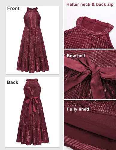 Vista 5 de GRACE KARIN Vestido de lentejuelas para niñas 2024, elegante, lindo, vestido largo de fiesta para niñas de 5 a 14 años