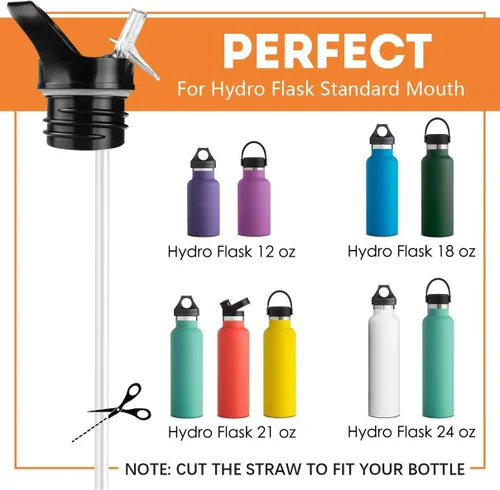 Vista 7 de Tapa de popote para botellas de agua Hydroflask de boca estándar de 18, 21, 24 onzas, tapas con popote para botellas de agua Hydroflask y otros