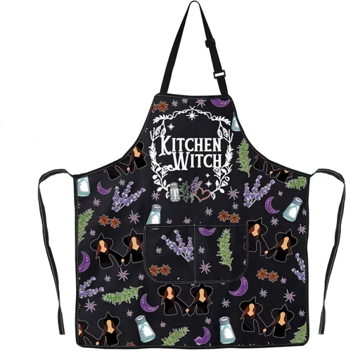Vista 8 de JNIAP Delantal de cocina de brujas Sal Romero Lavanda Regalos de Amor Delantal de Brujería Magia Regalos Góticos Brujas Delantal