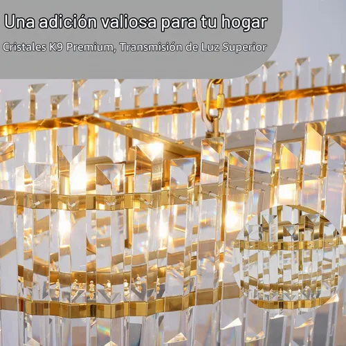 Vista 6 de Candelabro rectangular de cristal K9 dorado de 37.4 pulgadas