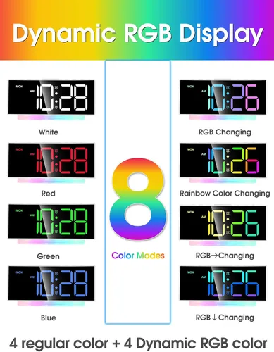 Vista 7 de Cadmos Reloj Despertador Extra Fuerte para Personas de Sueño Pesado Adultos, Adolescentes, Niños, Reloj Arcoíris para Dormitorios, Pequeño Reloj