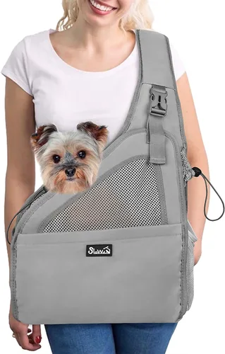 Vista 8 de Lukovee Eslingas para perros pequeños, soporte inferior duro y correa acolchada ajustable suave para perros, bolso para perros con cierre de botón