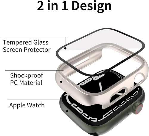 Vista 3 de Funda rígida de policarbonato compatible con Apple Watch Series 7/8/9 de 1.614 pulgadas, carcasa protectora completa con protector de pantalla