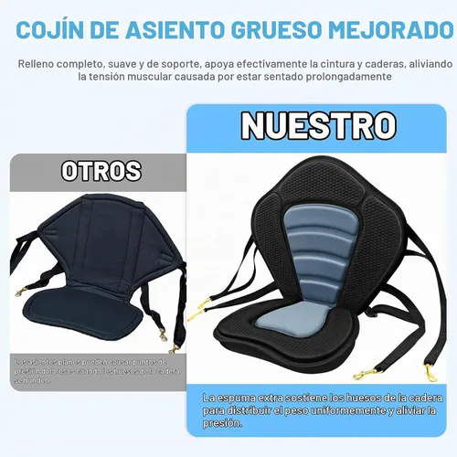Vista 5 de Asiento de kayak acolchado de lujo para barco de pesca, asiento de canoa sentado en la parte superior, cómodo soporte de respaldo universal
