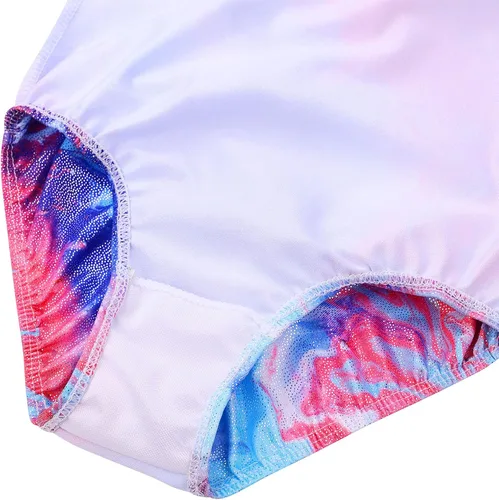Vista 6 de TFJH E Leotardos de gimnasia para niñas, disfraces de danza de diamantes brillantes, trajes de práctica con espalda cruzada
