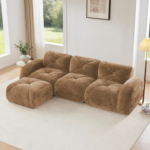 Vista 14 de Sofás modulares modulares de 110.6 pulgadas para sala de estar, sofá moderno de terciopelo sin hueso, no requiere montaje, cómodo sofá sin hueso